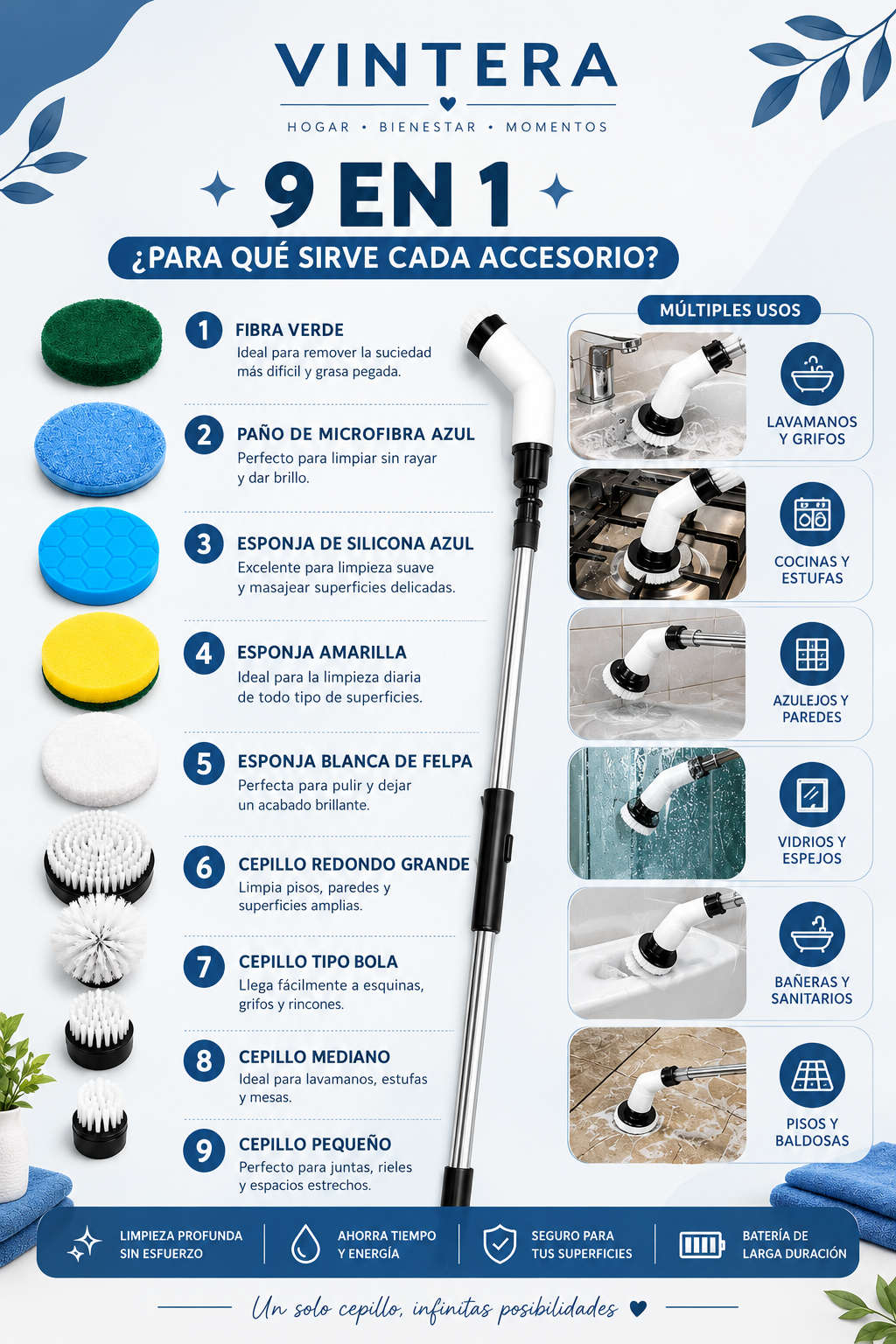 CleanMaster - Cepillo Eléctrico de Limpieza 9 en 1